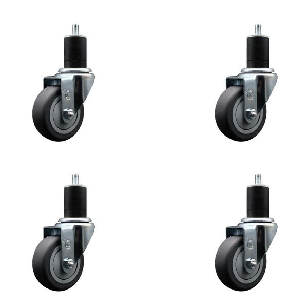 3.5'' Thermoplastic Rubber Wheel Swivel 1-3/4'' Expanding Stem Caster Set, 4PK